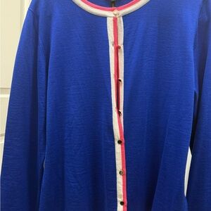 Escada Blue Cardigan with Pink and White Trim